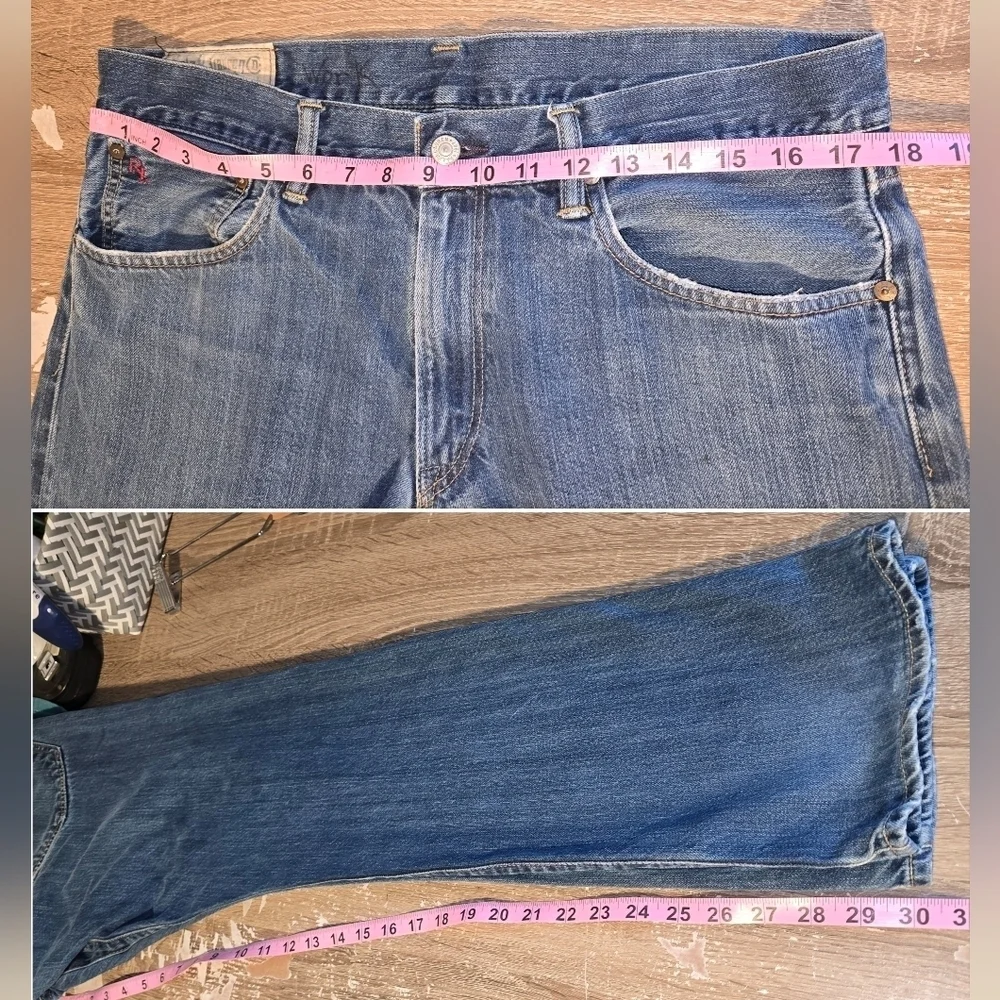 Polo Ralph Lauren Vintage Striaght Leg Denim Distressed Blue Jeans 35x32 35 X 32